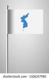 Flag of United Korea. National Flag on Flagpole. Isolated Illustration on Gray Background
