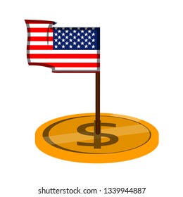 Flag of United Stated on a dollar coin. Vector illustration design