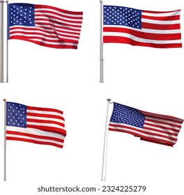 Flag of The United States of America. 3d illustration of USA Flag Waving Set Vector