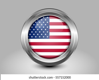 Flag of United States of America. American Flag. Metal and Glass Round Icon. This is File from the Collection North America Flags