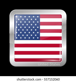 Flag of United States of America. American Flag. Metal Icon Square Shape. This is File from the Collection Flags of North America