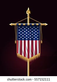 Flag of United States of America. American Flag. Festive Vertical Banner with Flagpole. Wall Hangings with Gold Tassel Fringing