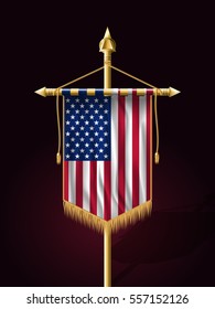 Flag of United States of America. American Flag. Festive Vertical Banner with Flagpole. Wall Hangings with Gold Tassel Fringing