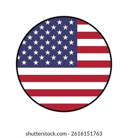 Flag of United States of America. Black edge. United States of America circle flag logo icon computer vector illustration design.