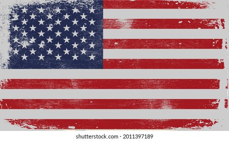 Flag of the United States of America, brush background. USA flag brush vector. Happy 4th of July USA Independence Day greeting card. Lettering and American flag grunge brush paint background.
