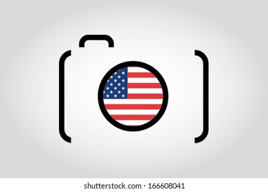 The flag of United States of America in a Camera Lens