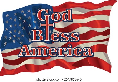 Flag of the United States of America with a cross. Symbolizing the blessing of God on America