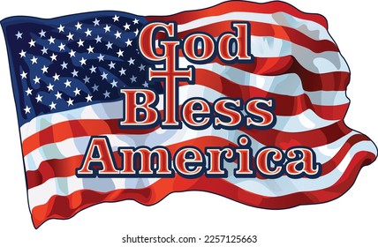 Flag of the United States of America with a cross. Symbolizing the blessing of God on America.