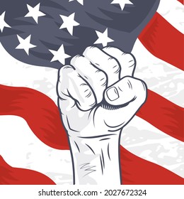 Flag of United States of America with fist. Independence day holiday. Vector illustration.