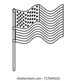 flag united states of america in flagpole waving monochrome silhouette vector illustration