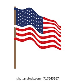 flag united states of america in flagpole waving side and colorful silhouette without contour vector illustration