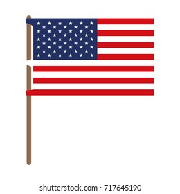 flag united states of america in flagpole and colorful silhouette without contour vector illustration