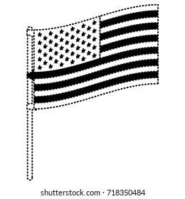 flag united states of america in flagpole to side in black silhouette dotted vector illustration