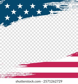 Flag of the United States of America. Graphic template for USA national holidays greetings cards, posters and festive backgrounds. Brush strokes. Transparent background. Vector illustration.