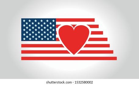 Flag of the United States of America with a heart inside