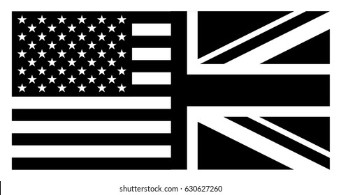 Flag of United States of America and United Kingdom , Vector flag black and white background of American and British