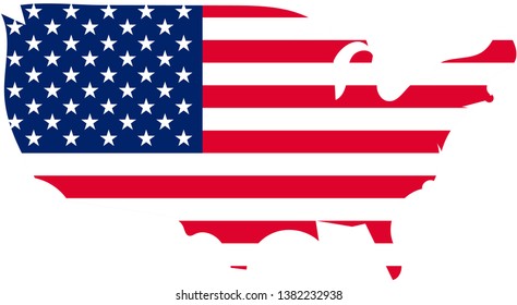 Flag of United States of America in maps territory of USA. Vector EPS10