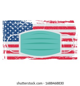 Flag of the United States of America. Medical mask. Quarantine. Pandemic. Vector image on a white background.