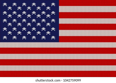 Flag of the United States of America on vector knitted woolen texture. Knitted flag of USA
