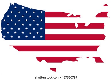 flag of the United States of America on a map isolated