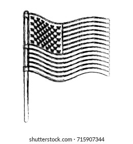 flag united states of america in pole waving in blurred silhouette vector illustration vector illustration