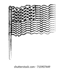 flag united states of america in pole several waves in blurred silhouette vector illustration