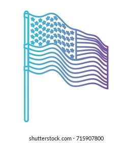 flag united states of america in pole waving to down in color gradient silhouette from purple to blue vector illustration