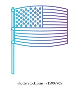 flag united states of america in pole waving out in color gradient silhouette from purple to blue vector illustration