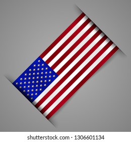Flag of United States of America. USA flag with golden stars. Isolated. Tape. Vector illustration.