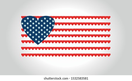 Flag of the united states of america (USA) from hearts