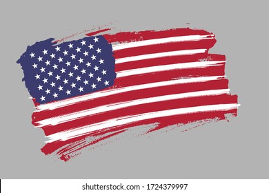 Flag of the United States of America (USA). United States or America flag brush concept. Horizontal vector Illustration isolated on gray background. 