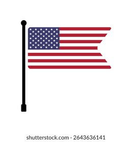 Flag of United States of America. USA flag vector illustration icon design. Flagpole flag icon.