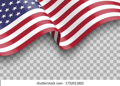 flag of united states of america. vector waving flag of USA isolated on transparent background with shadow