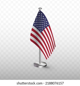 Flag Of United States Of America. Vector Illustration Of A Flag With Flagpole On A Transparent Background (PNG).