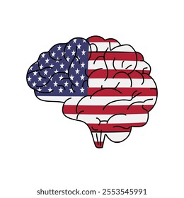 Flag of United States of America. Vector illustration of a combination of a human brain with a country flag on a white background.