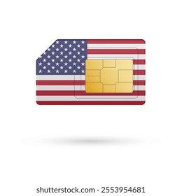 Flag of United States of America. Vector illustration of SIM Card with flag on white background