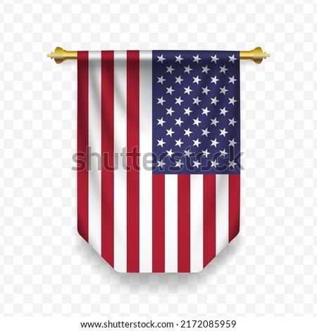 Flag of United States of America. Vector illustration of a vertical hanging flag on a transparent background (PNG).