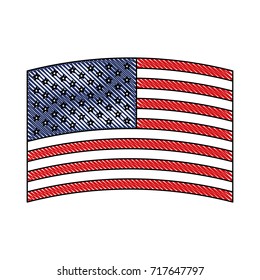 flag united states of america wave in design in colored crayon silhouette vector illustration