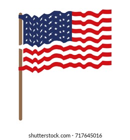 flag united states of america waving in flagpole and colorful silhouette without contour vector illustration