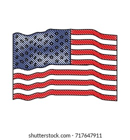 flag united states of america waving colored crayon silhouette vector illustration