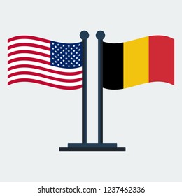 Flag Of  United States And Belgium .Flag Stand On White Background. Vector Design