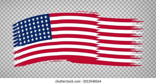 Flag  United States brush stroke background.  Flag-waving  United States of America on transparent background for your website design.  The USA. EPS10.
