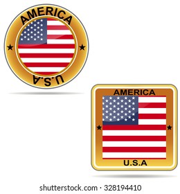Flag, United States, button, icon, sticker, isolated, souvenir, state, national, travel.