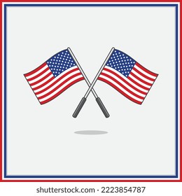 Flag of United States Cartoon Vector Illustration. United States Flag Flat Icon Outline