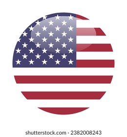 The flag of the United States. Circle icon flag. Button flag icon. Standard color. 3d illustration. Computer illustration. Digital illustration. Vector illustration.