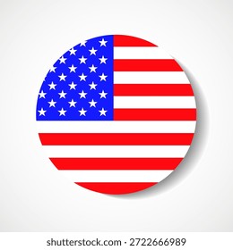 Bandera de los Estados Unidos en círculo con sombra. Ilustración vectorial