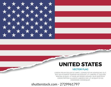Flag of United States. Creative Torn Paper Edge Effect on Transparent Background with jagged irregularities. A three-dimensional appearance with realistic shadows, as it if had been ripped to reveal a white surface beneath