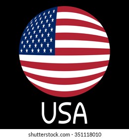 Flag of the United States in globe form and word USA on black background