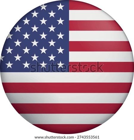 Flag of United States. Glossy circular flag. Button appearance. 3D Icon Design with depth. Professional, tactile look. Perfect for representing national identity in digital interfaces and perfect for websites
