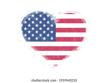 Flag of United States in grunge heart shape.